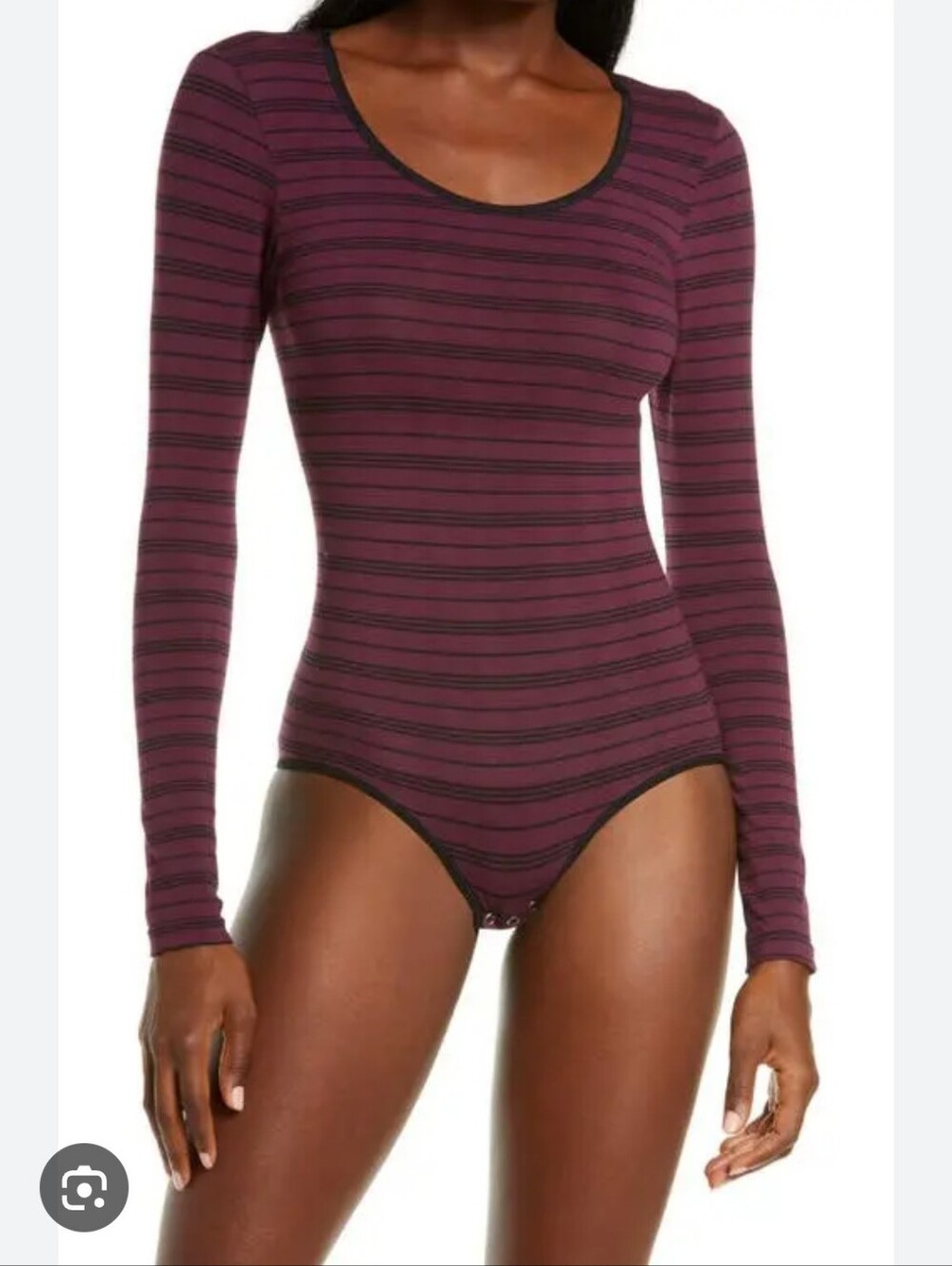 Yummie Long Sleeve Shaping Full Back Bodysuit in Potent Purple/Black Stripe L/XL